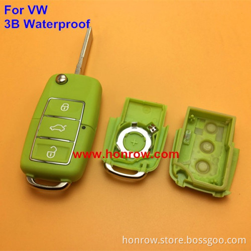 Green color Waterproof VW Volkswagen 3 button remote key shell cover case